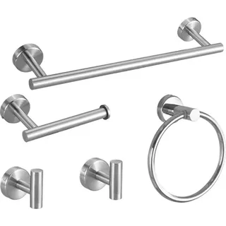 INF Edelstahl Bad Accessoires Set, 5-teilig, Bohren erforderlich Silber - Silber