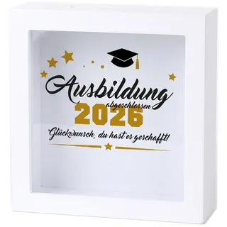 Herz & Heim® Spardose Geldgeschenk für Abitur, Schulabschluss, Bachelor, Master & Ausbildung – Bilderrahmen Geschenkbox zum Befüllen für Abschluss & Prüfung (Ausbildung)
