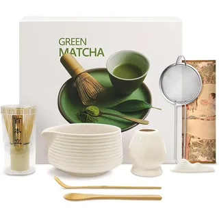 Mabecol Matcha Set Beige 8-teilig Mit Matcha Schale Mit Ausgießer (Chawan)