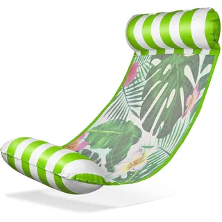 Balinco – Aufblasbare Wasserhängematte Luftmatratze mit 2 Luftkammern & Nylon Netz für Pool – Floatie Wassermatratze Relaxliege für Erwachsene & Kinder – Sommer Poolzubehör (Monstera Grün)