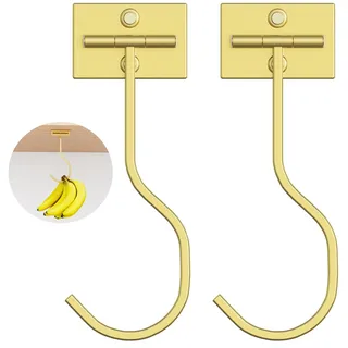 bussdis Selbstklebende Bananenhaken, Metall-Bananenaufhänger, Unterschrankhaken für Bananen oder andere Küchenutensilien, faltbarer Bananenhaken, zusammenklappbar mit Magneten, wenn nicht in Gebrauch, hält