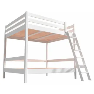 Etagenbett 2-Sitzer 140x200 für Erwachsene Treppe Holz Sylvia - Weiß - Weiß