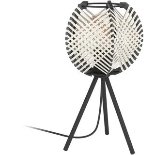 EGLO Tischleuchte "Waverton Tischampe, Nachttischlampe, Metall, Holz, Textil in Weiß, E27", schwarz, 1, Ø 22cm H: 40cm, 1 Stk., Leuchten, Tischleuchte - H40 x Ø22 cm - schwarz - 1X40W exkl., Tischleuchte