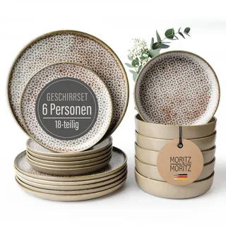 Moritz & Moritz Geschirrset 6 Personen 18-tlg. - Servierteller, Suppenteller & Dessertteller - Modernes Geschirr Set in Mousse, spülmaschinenfest & mikrowellengeeignet - Serie Alhambra