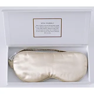 ZIMASILK Schlafmaske aus 100% reiner Maulbeerseide, mit einer Stärke von 22 Momme, gefüllt mit 100% Maulbeerseide, Befestigungsband aus Seide, extrem weiche und bequeme Schlafmaske, Beige