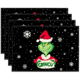 Ohok Weihnachten Tischsets Abwaschbar 4er Set, Polyester Leinen Platzdeckchen 30x45cm, Weihnachten Tischuntersetzer Platzsets für Küche Speisetisch Hotel Weihnachts Tischdeko (Schneeflocke G)