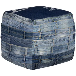 Womo-Design Sitzpouf 45x45x45 cm quadratisch Blau aus Jeans Baumwolle Füllung , Textil , Quadratisch , 45x45x45 cm , Wohnzimmer, Sessel, Hocker & Hockerbänke, Sitzwürfel