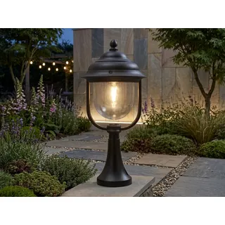 LED Sockelleuchte Schwarz im Landhaustil 54cm, Gartenlaterne zur Wegbeleuchtung