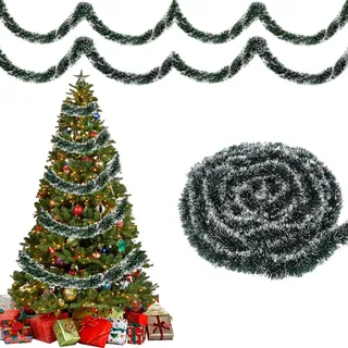 10m Weihnachtsgirlande, Girlande Weihnachten Deko, Weihnachtsbaum Deko Girlande, Tannengirlande mit Schnee, Grün Weiß für Außen Innen Weihnachten Dekogirlande (Grün)
