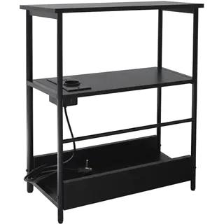 Relaxdays Beistelltisch mit Steckdose & USB-Anschlüssen, 2 Ablagen & Zeitungsfach, HBT: 58x45x18 cm, Nachttisch, schwarz