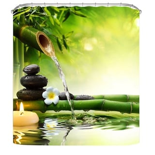 Litthing Duschvorhang 180x180 Anti-Schimmel und Wasserabweisend Shower Curtain mit 12 Duschvorhangringen 3D Digitaldruck Grüne Pflanze mit lebendigen Farben (1)