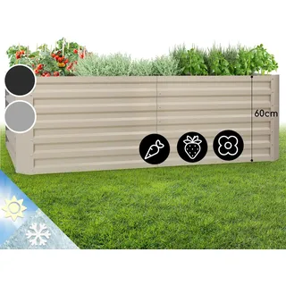 Blumfeldt Hochbeet aus Metall, Wetterfestes Stahl-Hochbeet für Balkon & Garten, Rostfreies Hochbeet Verzinkt, Freistehende Hochbeete 200x60x100 cm, 1200L Pflanzkübel Groß für Blumen, Obst, Gemüse - Beige