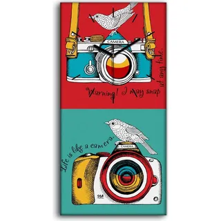 Wandbild Leinwand Bilder mit Uhr 30x60 Poster im Stil einer Pop Kunst Kamera - schwarze Hände