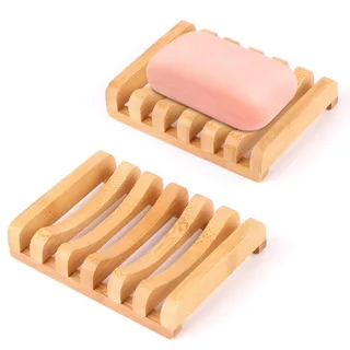 Thinkcase 2 Stück Naturbambus aus Holz, Seifenschale, Seifenschale, für Küche, Badezimmer, Schwamm, Seife, Schwämme und mehr