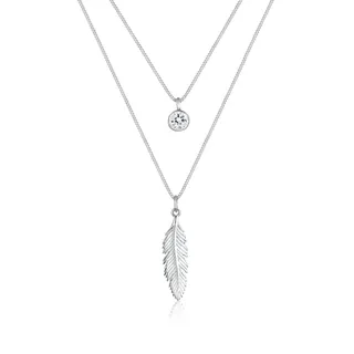 Silberkette ELLI "Halskette Feder Boho 925 Silber, mit Kristallen von Swarovski" Gr. 55, silber, Halsketten, Damen, 55, Silber 925 (Sterlingsilber), Silberkette