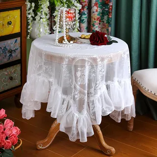 Vintage Weiße Spitze Tischdecke Blumen Bestickte Rüschen Quadratisch Tischtuch, französische rustikale Häkeltischdecke für Hochzeit Party Bankett Dekoration, 130x130cm