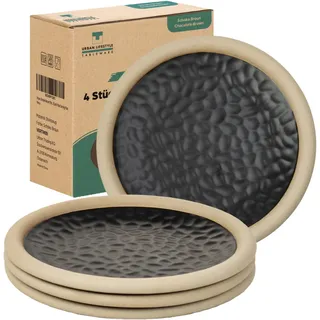 Urban Lifestyle Dessertteller Set 4 – kleine runde Keramik Teller (Schwarz) Ø 15×2,5 cm, Kuchenteller Frühstücksteller, rustikal.