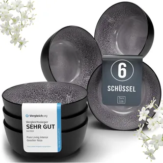 Steingut Müslischalen 6 Personen Ibiza TESTSIEGER, Traumhaftes Mediterranes Steingut Müsli Schüssel Set, Kleine Schüssel, Müslischale - Pure Living in Grau