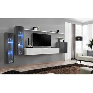 Komplett Wohnwand TV-Ständer Wandregal Luxus Wandschrank Einrichtung Designer - Weiß