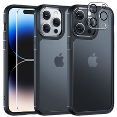 TAURI 5 in 1 für iPhone 14 Pro Hülle, Handyhülle für iPhone 14 Pro Case, [Vergilbt Nicht] Schlanke, Stoßfeste Telefon Lanyard Hülle - Matte Black