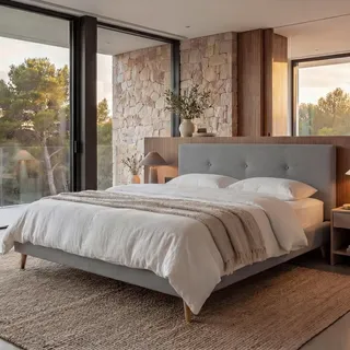 Mendler Polsterbett HWC-J98, Bett Doppelbett Bettgestell mit Lattenrost, Massivholz 160x200cm grau