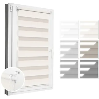 Estika Verdunkelungs Doppelrollo Klemmfix ohne Bohren - 75 cm x 220 cm - Reinbeige - Tag und Nacht Duo-Rollo, Rollos für Fenster, Fenster Sichtschutz, Doppelrollo für Innenräume