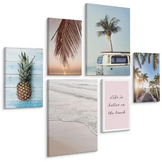 Muralo Leinwandbilder 6-er Set Palmen Natur 3D , Textil , Wasser/Strand/Meer, Baum/Pflanze/Natur, Sprichwort/Zitat , Rechteckig , 90x80 cm , Bilder & Rahmen, Bilder