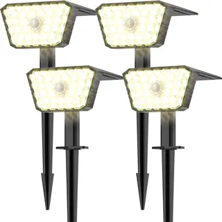 GOLUMUP Solarstrahler für Außen Garten mit Bewegungsmelder 4 Stück, IP67 Wasserdicht, 4 Betriebsmodi, Wand- und Bodenmontage, Solarleuchten für Außen für Garten Terrasse Garage - Warmweiß