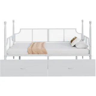 Redom Metallbett 90/200 cm als Sofabett mit 2 Schubladen im Vintage-Stil, Metall, Weiß , 90x200 cm , Schlafzimmer, Betten, Metallbetten