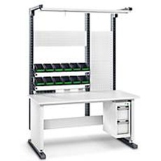 Bott Arbeitsplatzsystem Avero Komplettmodul 4, per Lochraster höhenverstellbar, HPL beschichtete Spanplatte, bis 300 kg, lichtgrau/anthrazitgrau