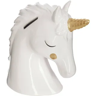 Atmosphera Créateur d'intérieur Spardose Einhorn Keramik weiß gold 15,5cm x 17,8cm - Bunt