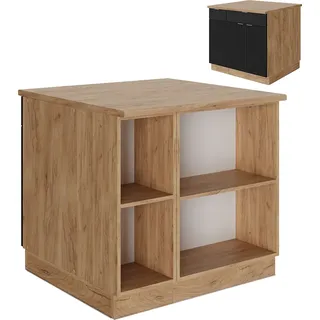 Vicco Kücheninsel Fame-Line, 90 cm mit Schublade, ohne Arbeitsplatte, Schwarz gestreift/Goldkraft Eiche