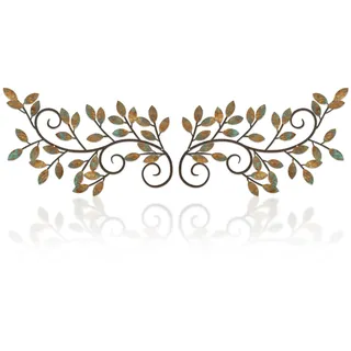 ESTART 2 Stück Metall Baum Blatt Wanddekor Rebe Olivenzweig Blatt Wandkunst Ornament Wandbehang Schild für über Tür, Wohnzimmer, Büro, Innen- und Außendekoration (Rostige)