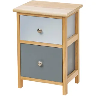Baroni Home Nachttisch, Badezimmer-, Wohzimmer- und Schlafzimmerschrank, Mehrzweckschrank, Naturholz mit Zwei Schubladen, hellblau und dunkelblau, Maße 30x24x43 cm