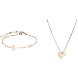 Liebeskind LJ-0511-B-20 Damen Armband Herz Edelstahl Rose 20 cm & TIME & JEWEL Kette aus Edelstahl in Roségold LJ-0505-N-45