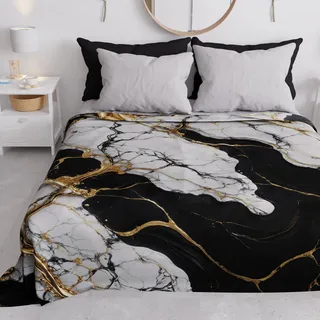 PETTI Artigiani Italiani - Tagesdecke für Einzelbett, Frühling und Sommer, leichte Decke für Einzelbett, schwarz-weißer Marmor, 100% Made in Italy