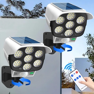 Solarlampen für Außen mit Bewegungsmelder Aussen Batterie 2 Stück, Außenlampe mit Fernbedienung 3 Modi LED Strahler 77 LED Solarleuchten 180° Solar Wandleuchte Wasserdicht IP65 Außenleuchte für Garten