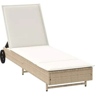 Sonnenliege mit Rollen und Auflage Beige Poly Rattan - Beige