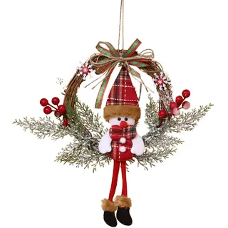 35 cm Weihnachts Türkranz, Weihnachtskranz Fenster, Weihnachtskranz Geflochten, Türkranz Welcome für Weihnachten, Weihnachten Türdekoration für Wand, Haustür, Fenster, Kamin (Schneemann)