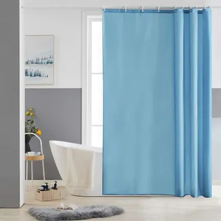 Furlinic Schmaler Duschvorhang für Dusche und Badewanne, Badvorhang Textil aus Polyester Stoff schimmelresistent Wasserabweisend und Waschbar, Hellblau 150x180 mit 10 Duschvorhangringen.