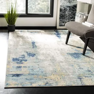 Safavieh Abstrakt Teppich für Wohnzimmer, Esszimmer, Schlafzimmer - Jasper Collection, Kurzer Flor, Grau und Gold, 160 x 160 cm