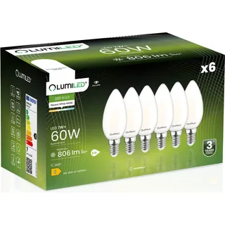 LUMILED B35 E14 LED Lampe 6 Stück Set 7W (ersetzt 70W) 770 Lumen Birnen Milch Glas Leuchtmittel Kerze 4000K Neutralweiß Lampen 360° Birnen