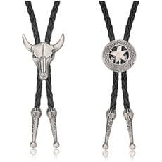 Milacolato 2 Stück Lederkrawatte Kuhschädel Texas Ranger Sternkette für Herren Rodeo Bolo Krawatte Krawatte