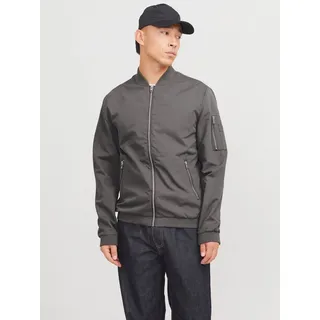 JACK & JONES Blouson JJERUSH mit Stehkragen und Reißverschlusstaschen unifarben, modisch, regular fit, Polyester grau M (50)