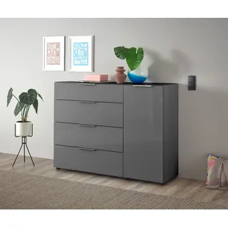 HBZ Sideboard »Santorin Mehrzweckschrank-Universalschrank, BxHxT 135x99x40 cm«, (1 St.), Mit 1 Tür und 4 Schubkästen mit Softclose, Glasfront und Glasoberboden, grau