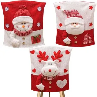 Stuhlhussen Weihnachten - Weihnachtliche Stuhlhussen - Set mit 3 Stück - Stuhlbezüge Weihnachten - Stuhldekoration Weihnachten - Weihnachtsdekoration für den Innenbereich - Schützen Sie Ihre Stühle - 52*48*3 cm - Für Küche, Wohnzimmer, Außenbereich, Feiern, Arbeitsplatz, Esszimmer
