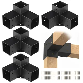 Vevor 4er-Set Pfostenverbinder aus 2 mm dicken Stahlplatten Pfostenecke Pergola Eckverbinder Holzverbinder 90°-Stiefelstruktur Eckhalterung Holzbalken Pavillon Halterungs Set 220 x 220 x 152 mm