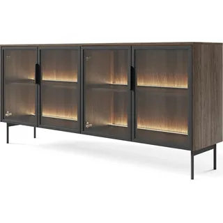 BETTSO ILUMI 4D Kommode – Eiche Dunin Sideboard mit LED & Glastüren - Braun