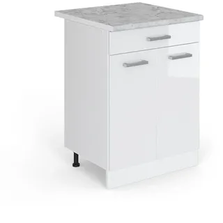Vicco Schubladenschrank Küchenunterschrank R-Line 60 x 81,6 x 60 cm Weiß Hochglanz