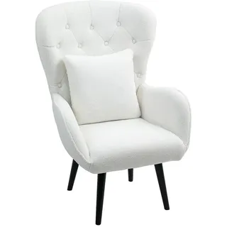 Homcom Sessel Loungesessel mit Lendenkissen, Geplosterter Teddy Sessel mit Holzbeine, Diamanttufting-Rücken, Relaxsessel für Wohnzimmer,